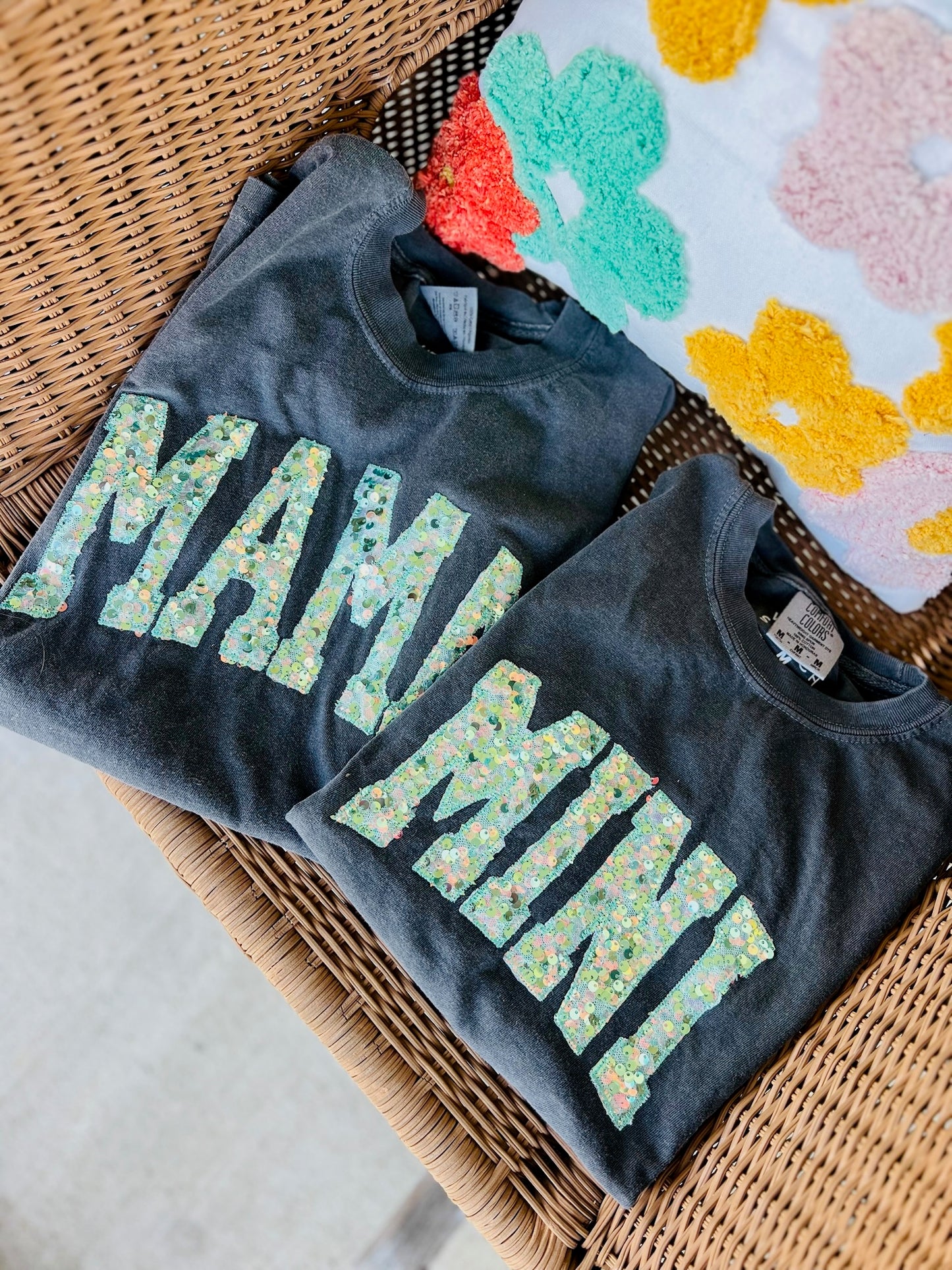 MAMA and MINI Statement Sequin | Handmade Tee | Gray