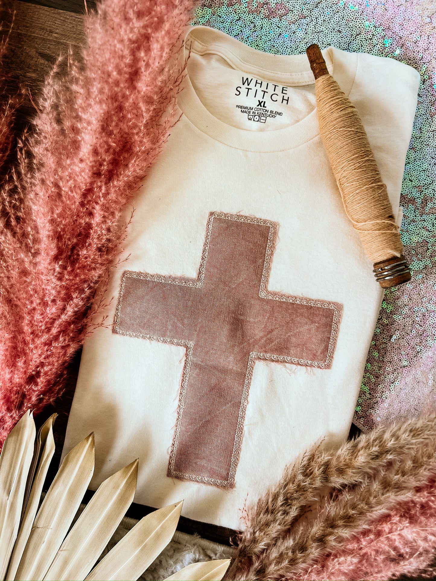 Distressed Cross Handmade Tee | Cream