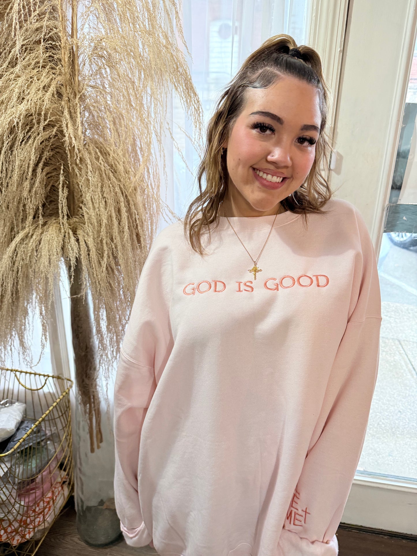 God Is Good All The Time | Sweatshirt | Pale Pink