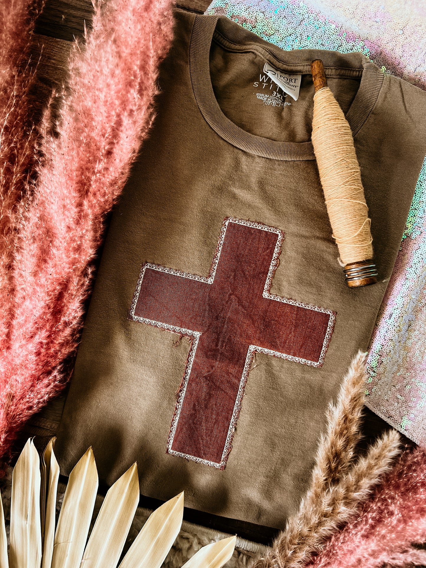 Distressed Cross Handmade Tee | Slate Brown
