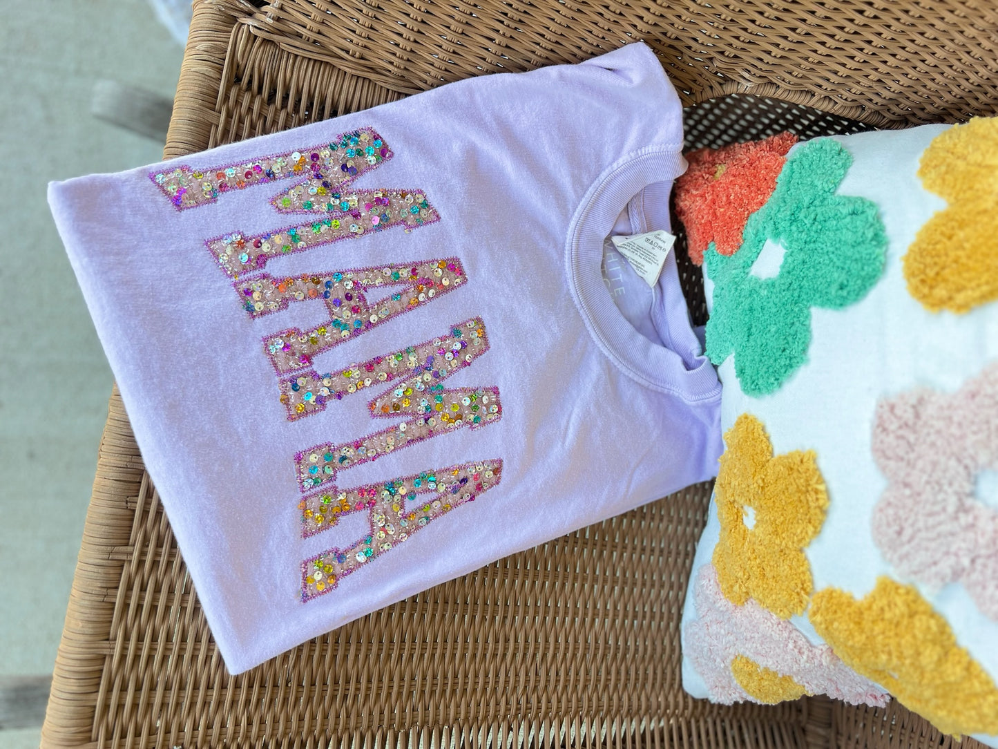 MAMA and MINI Statement Sequin | Handmade Tee | Lilac