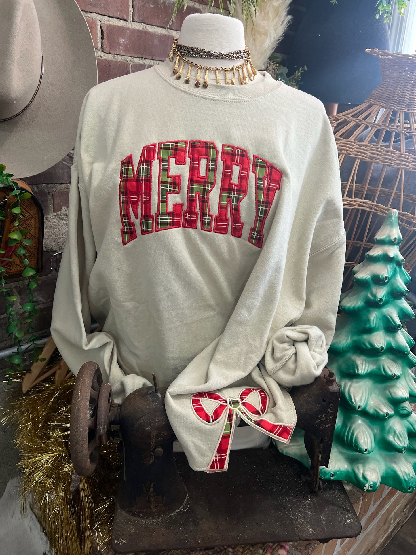 Merry Bow Sweatshirt | Handmade | SAND