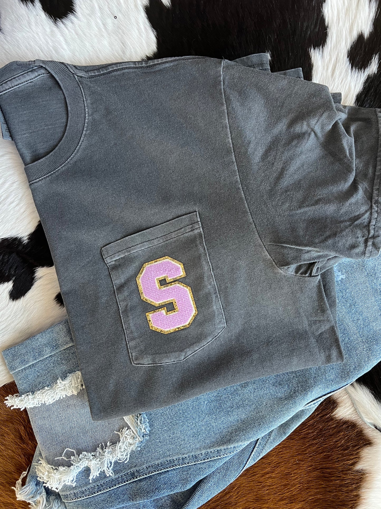 Customized Letter Pocket Tee | Chenille Patch
