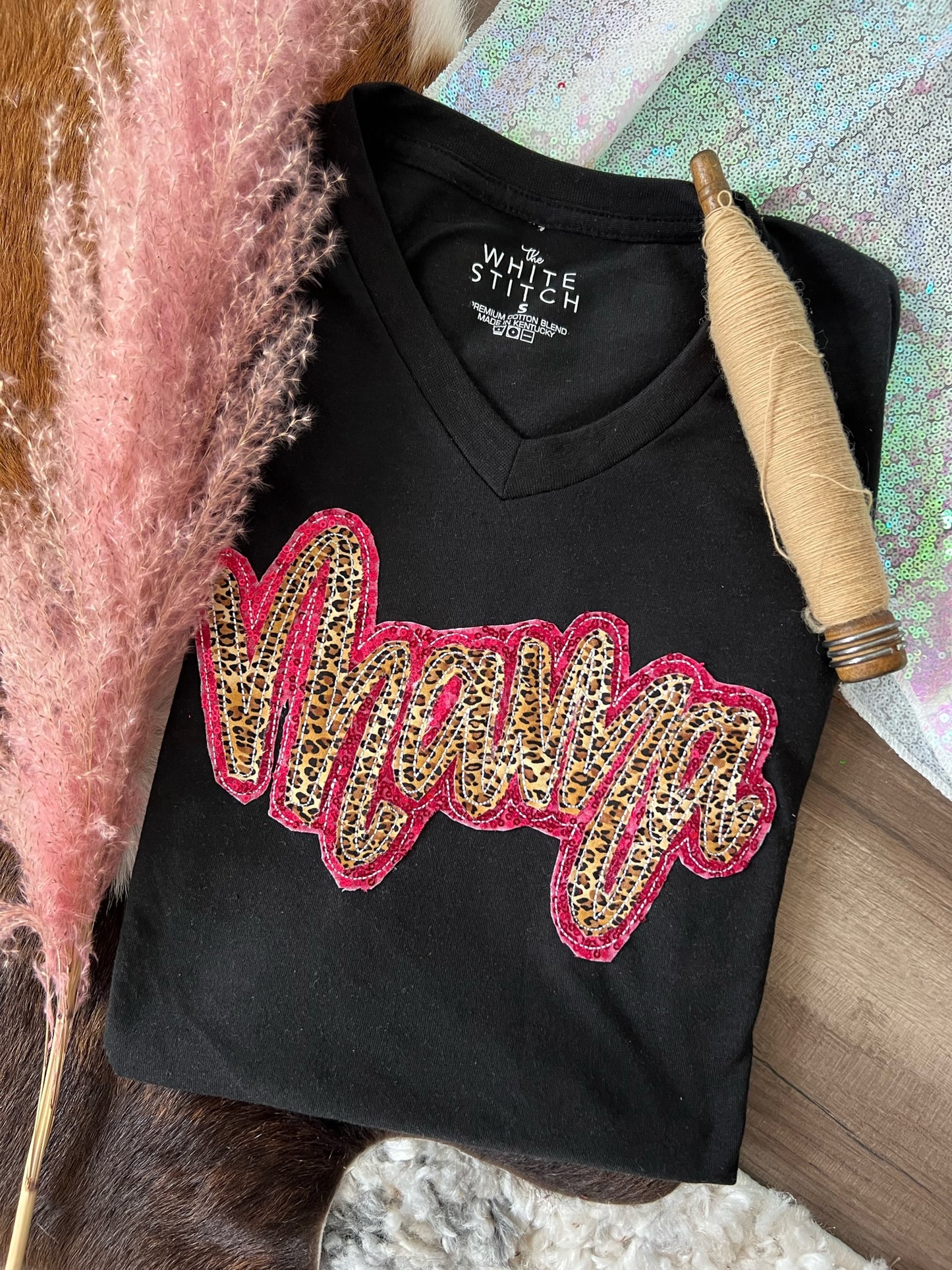 Leopard Sequins Mama Handmade Tee