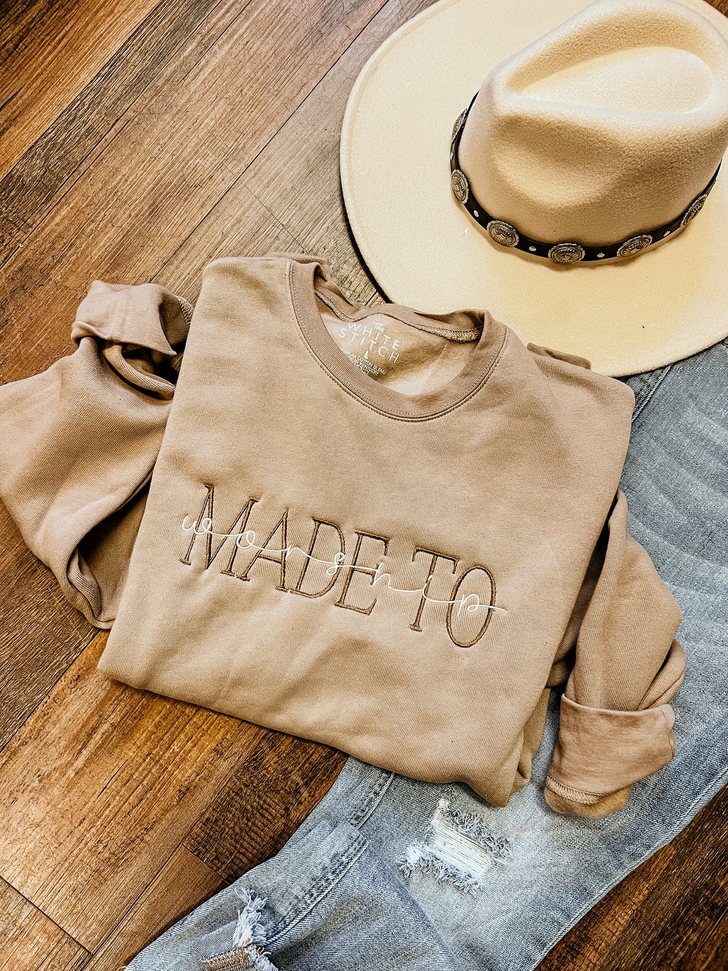 Made To Worship | Handmade Sweatshirt | Taupe