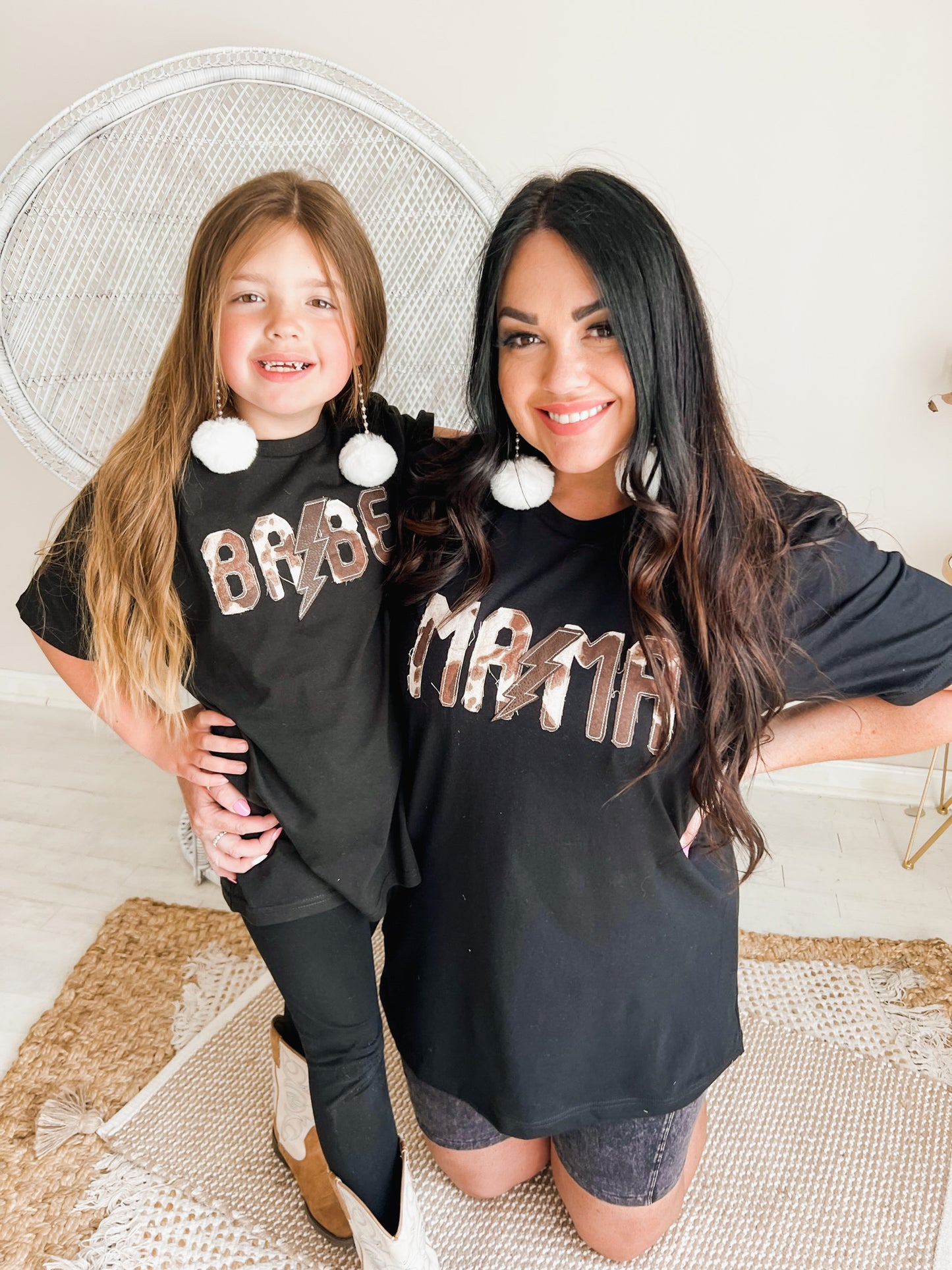 Mama Babe Cow Print | Black Tee