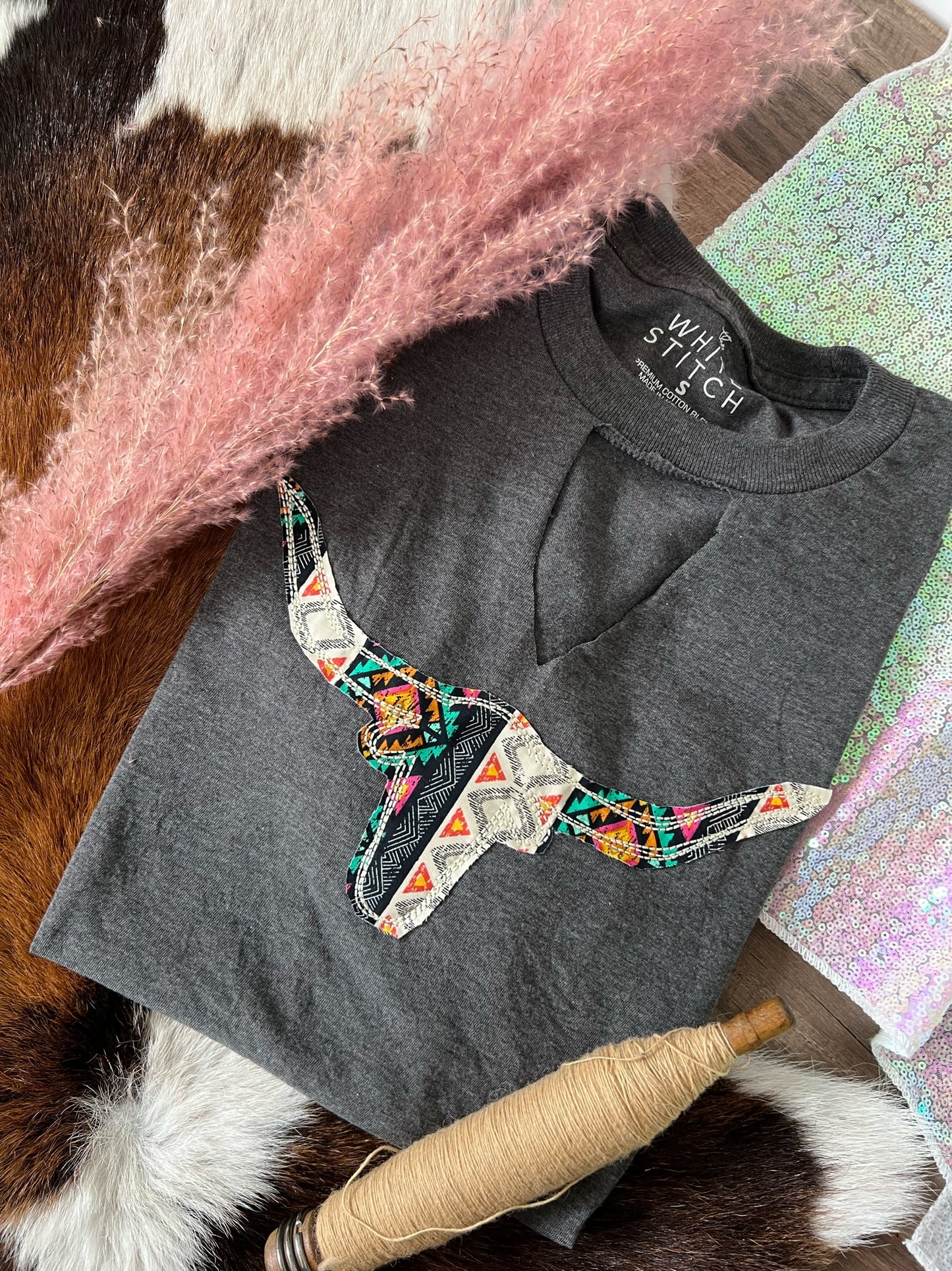 Bold Aztec Longhorn Handmade Tee