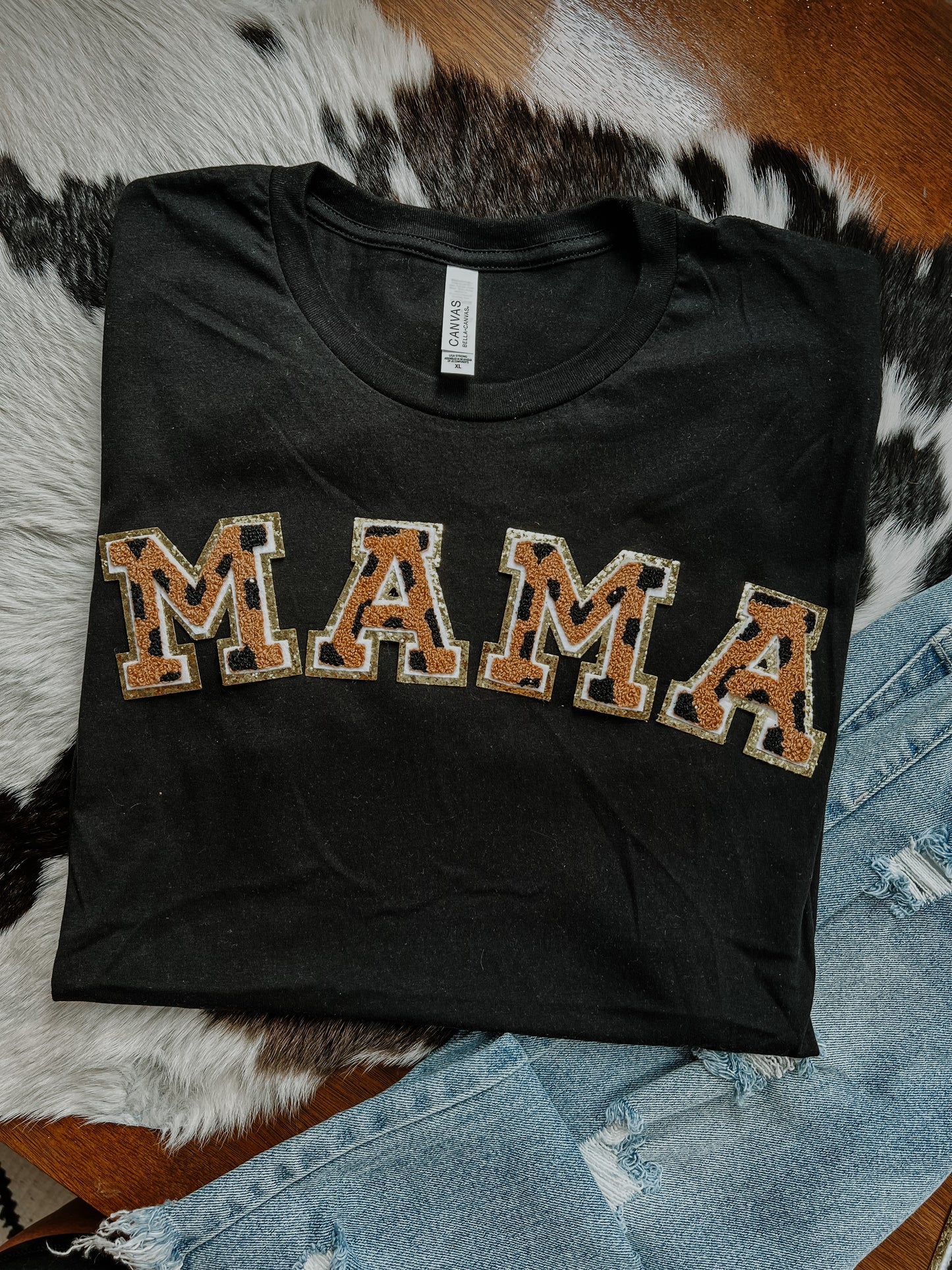 MAMA Leopard Chenille Tee | Black