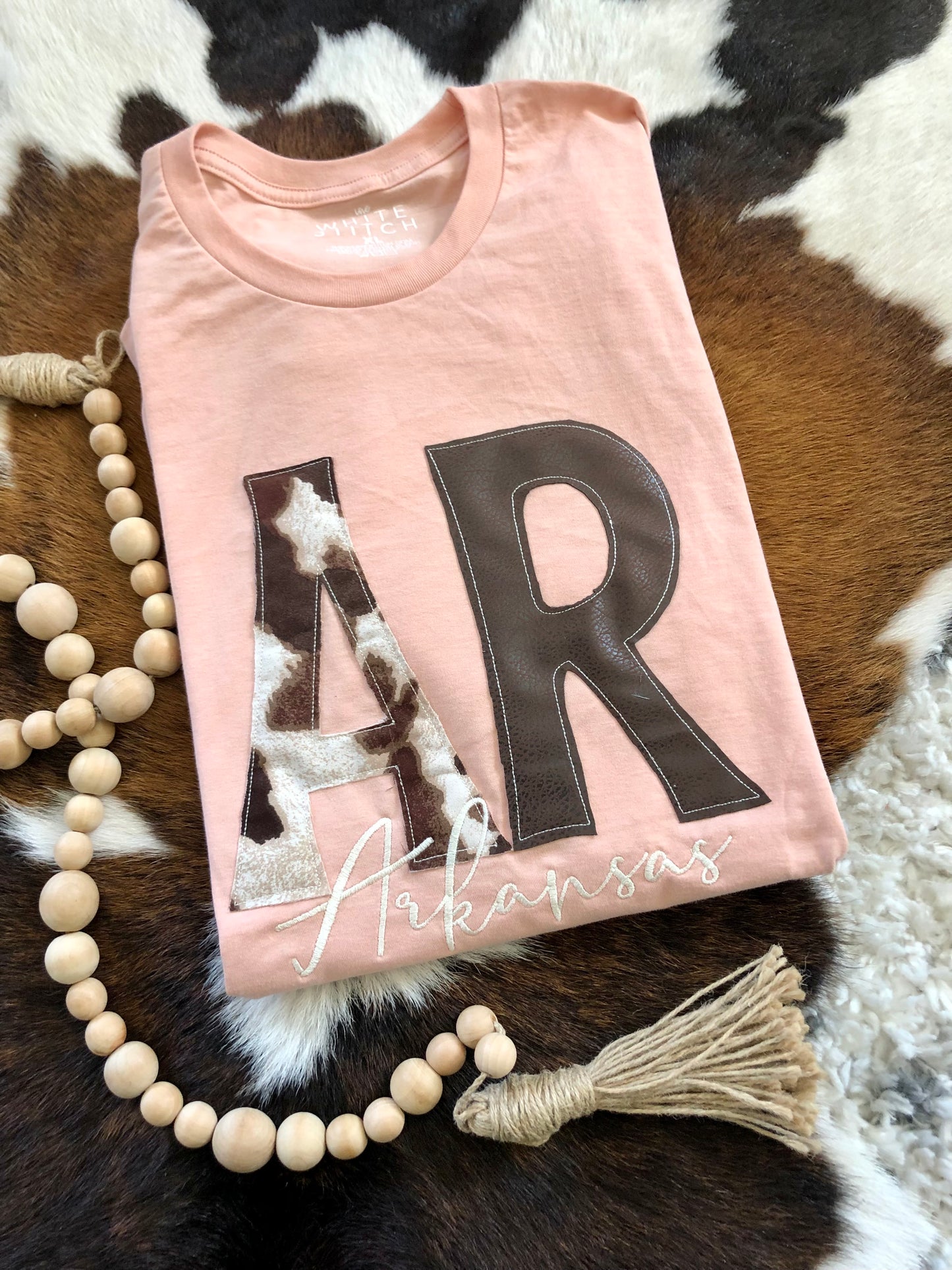 State Cow & Leather Tee | Handmade | Dusty Pink