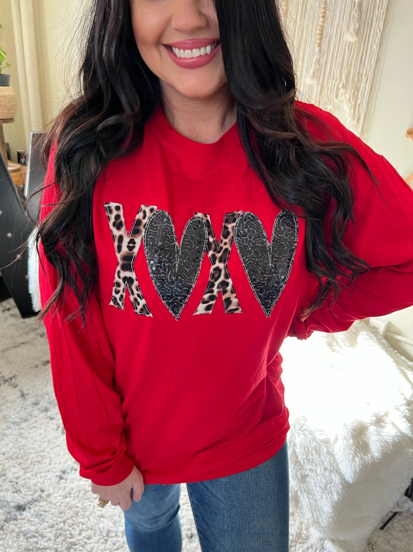 Hugs and Hearts Leopard |Handmade| Tee