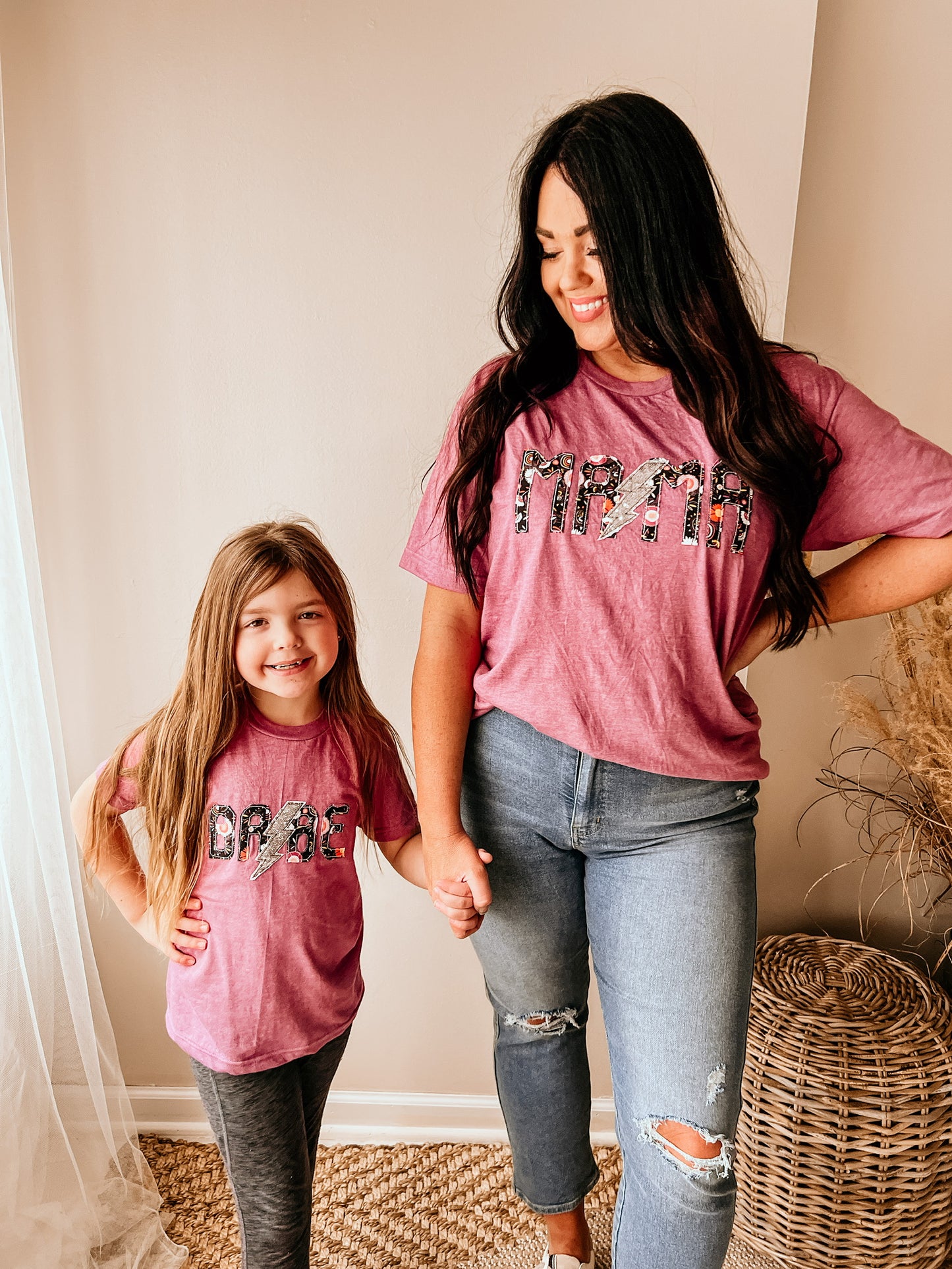 Mama And Babe Lightning Bolt Appliqué Tee
