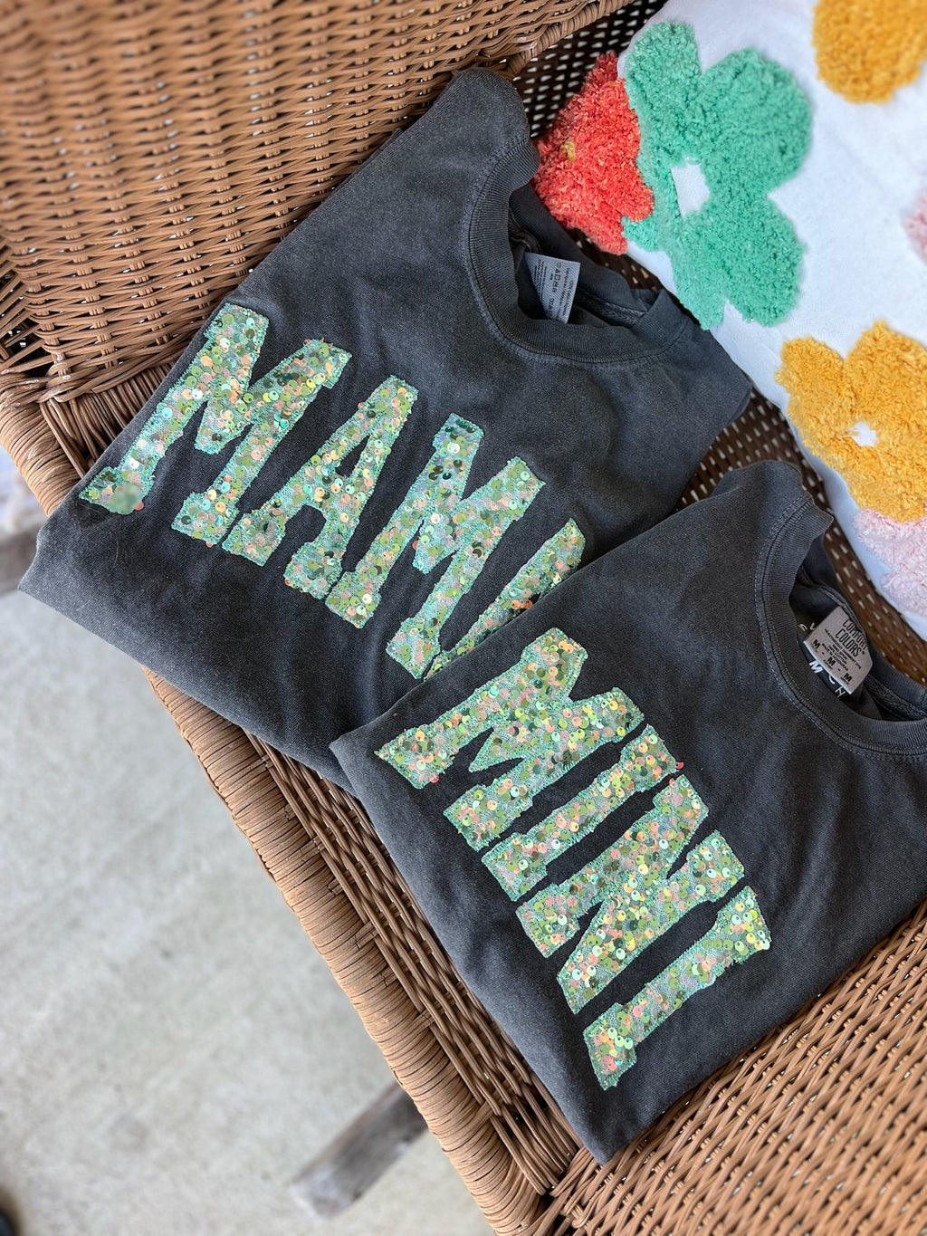 MAMA and MINI Statement Sequin | Handmade Tee | Gray