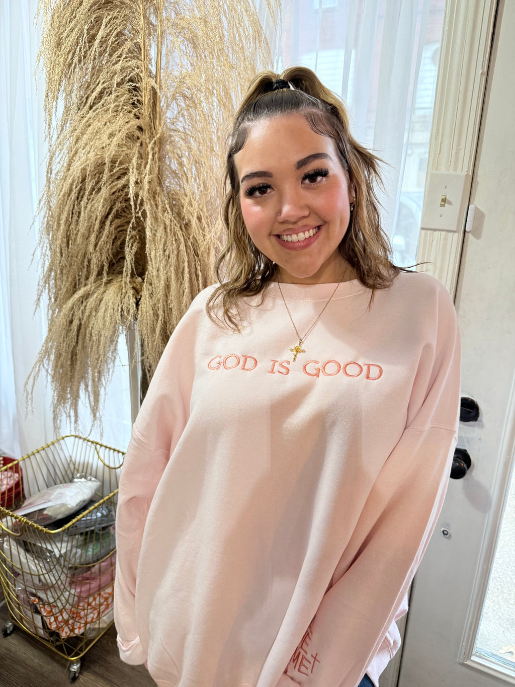 God Is Good All The Time | Sweatshirt | Pale Pink