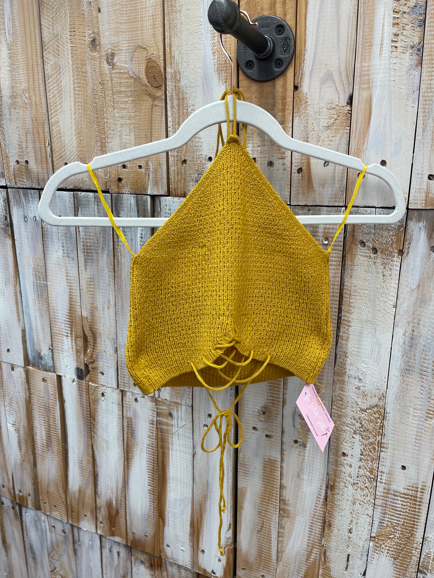 Lace-Up Halter Knit Bralette | Mustard