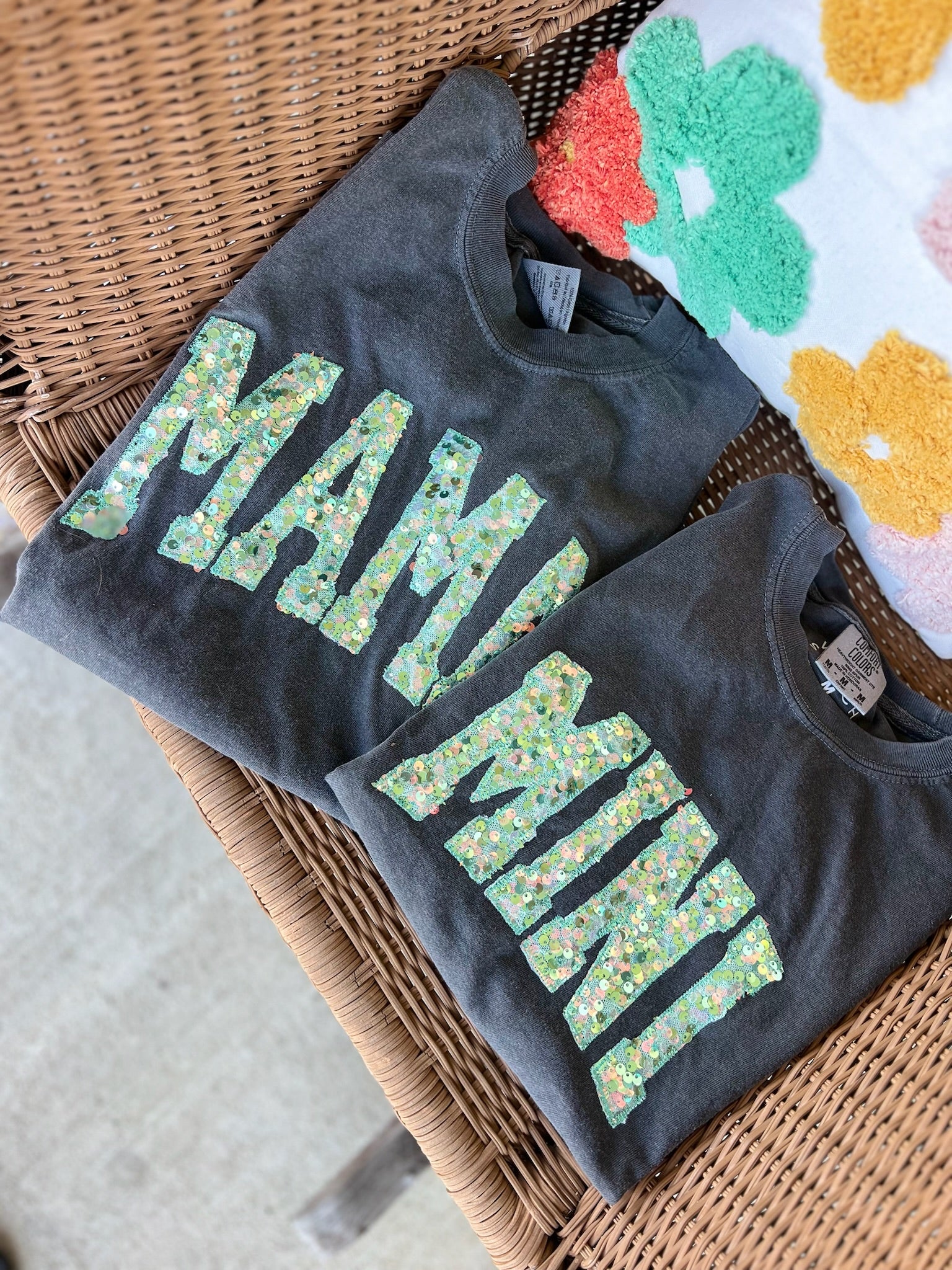 MAMA and MINI Statement Sequin | Handmade Tee | Gray