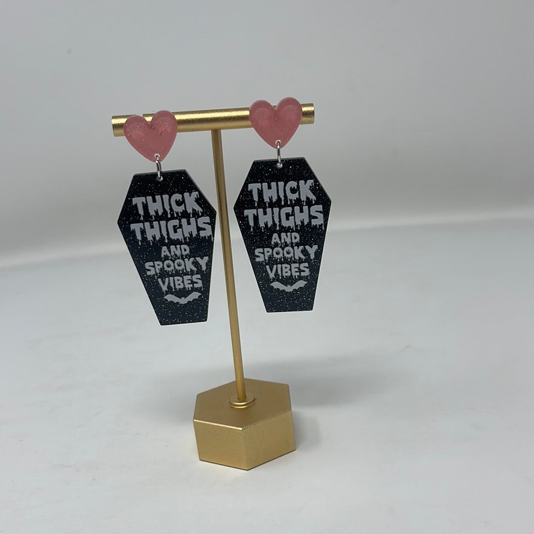 Thick Thighs Spooky Vibes Earrings | Pink