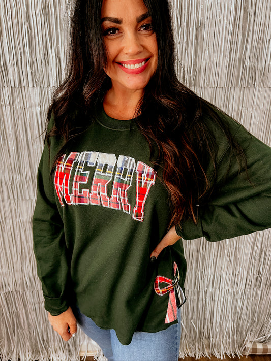 Merry Bow Sweatshirt | Handmade | GREEN