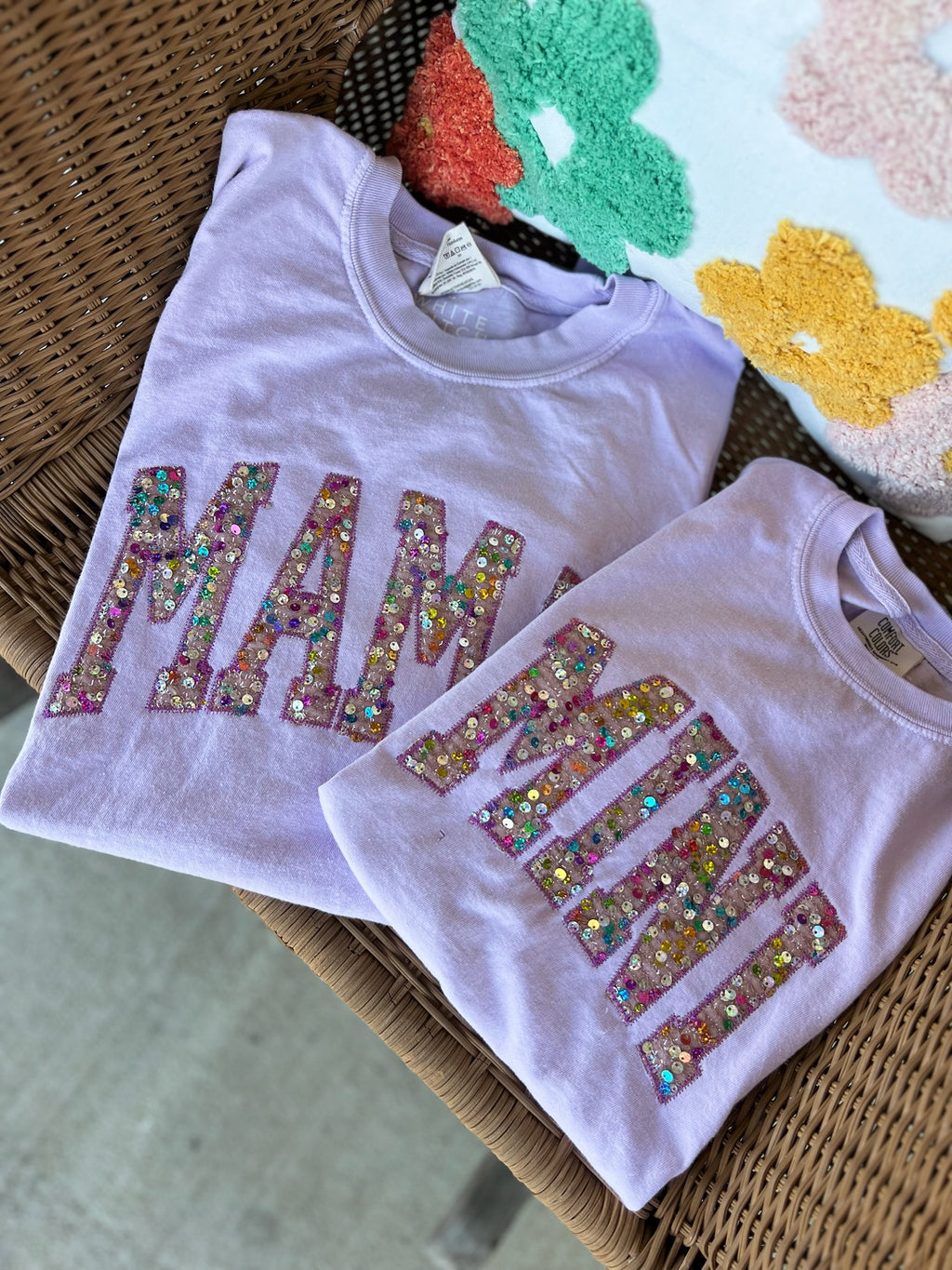 MAMA and MINI Statement Sequin | Handmade Tee | Lilac