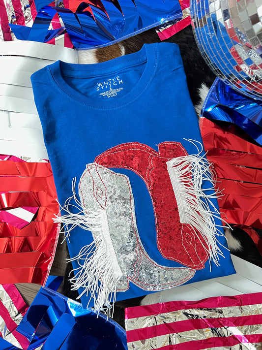 Red White and Blue Fringe Boots | Handmade Tee