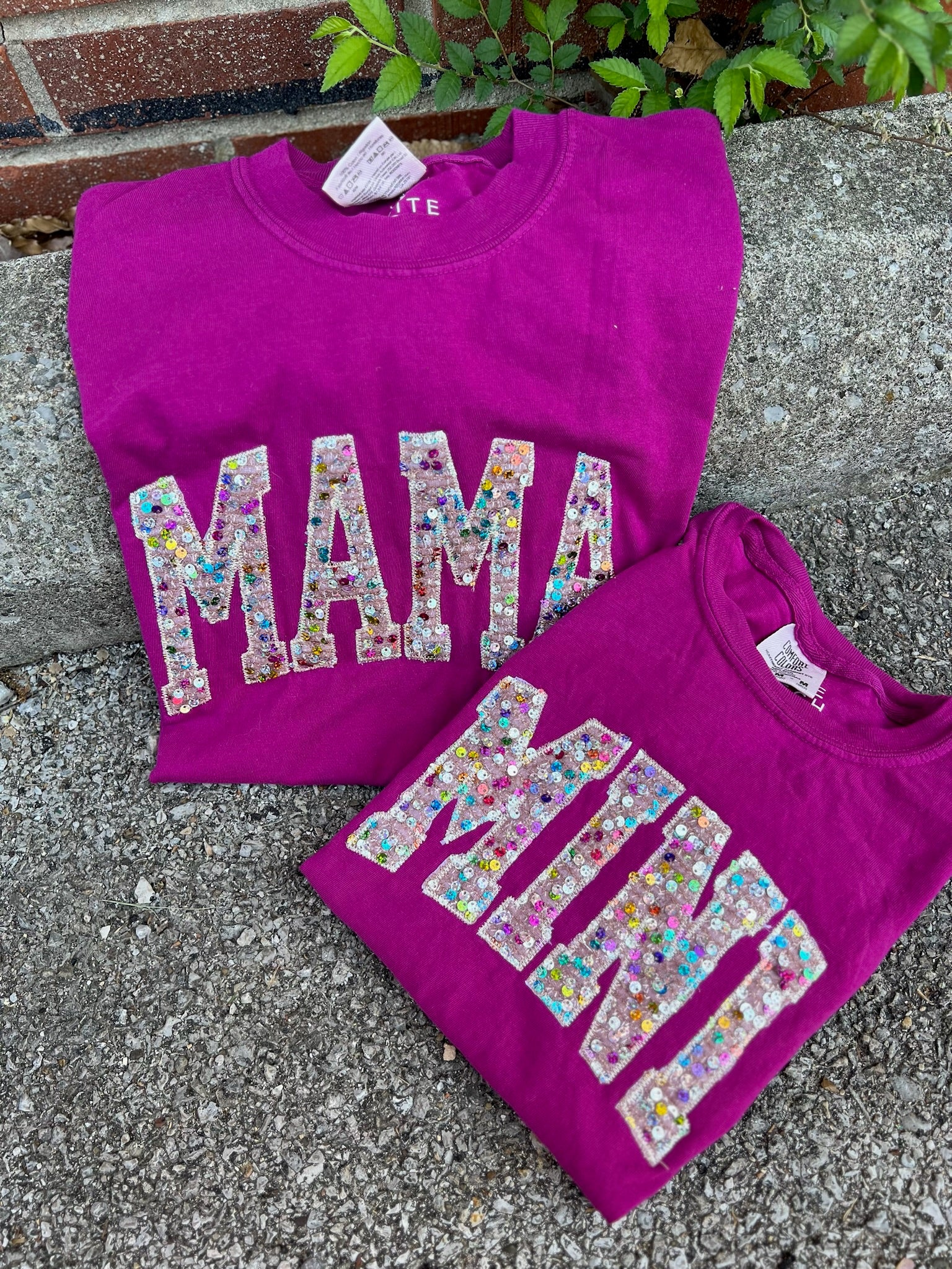 MAMA and MINI Statement Sequin | Handmade Tee | Berry