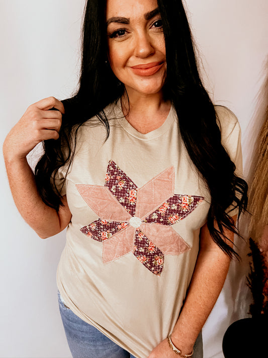 Quilt Pattern Handmade Tee | Cottage Pink and Purple