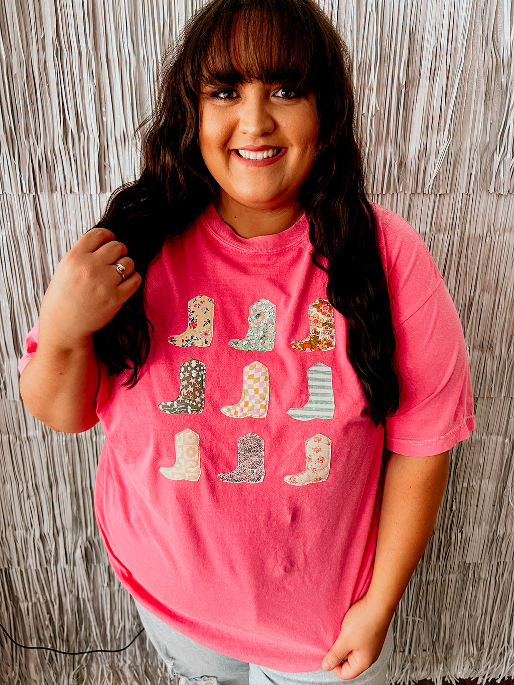 Glitz Stacked Boots Handmade Tee | Pink