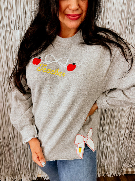 Teacher Bow Sweatshirt | Handmade