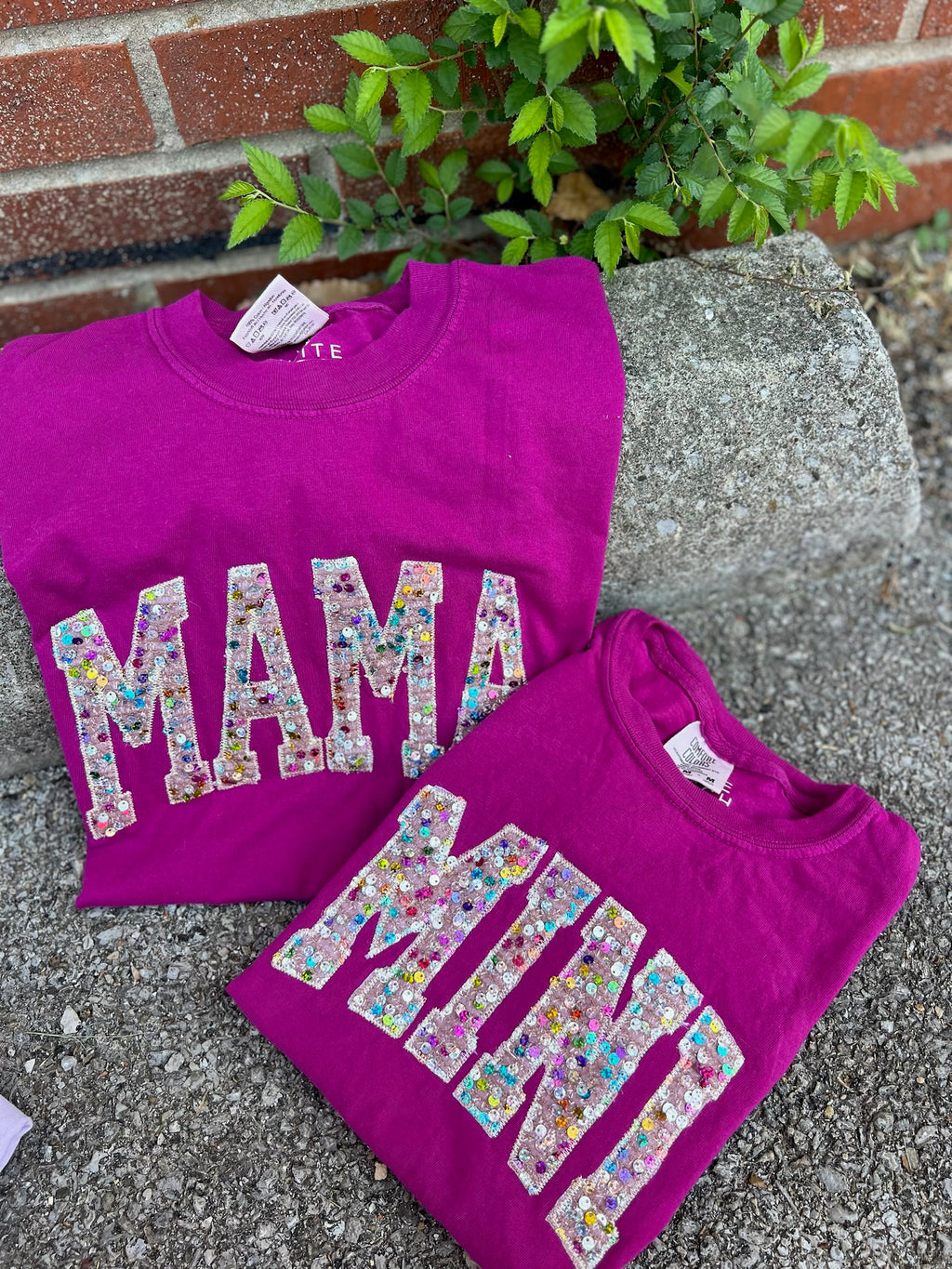 MAMA and MINI Statement Sequin | Handmade Tee | Berry