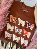 Stacked Cow Handmade Tee | Rust Brown