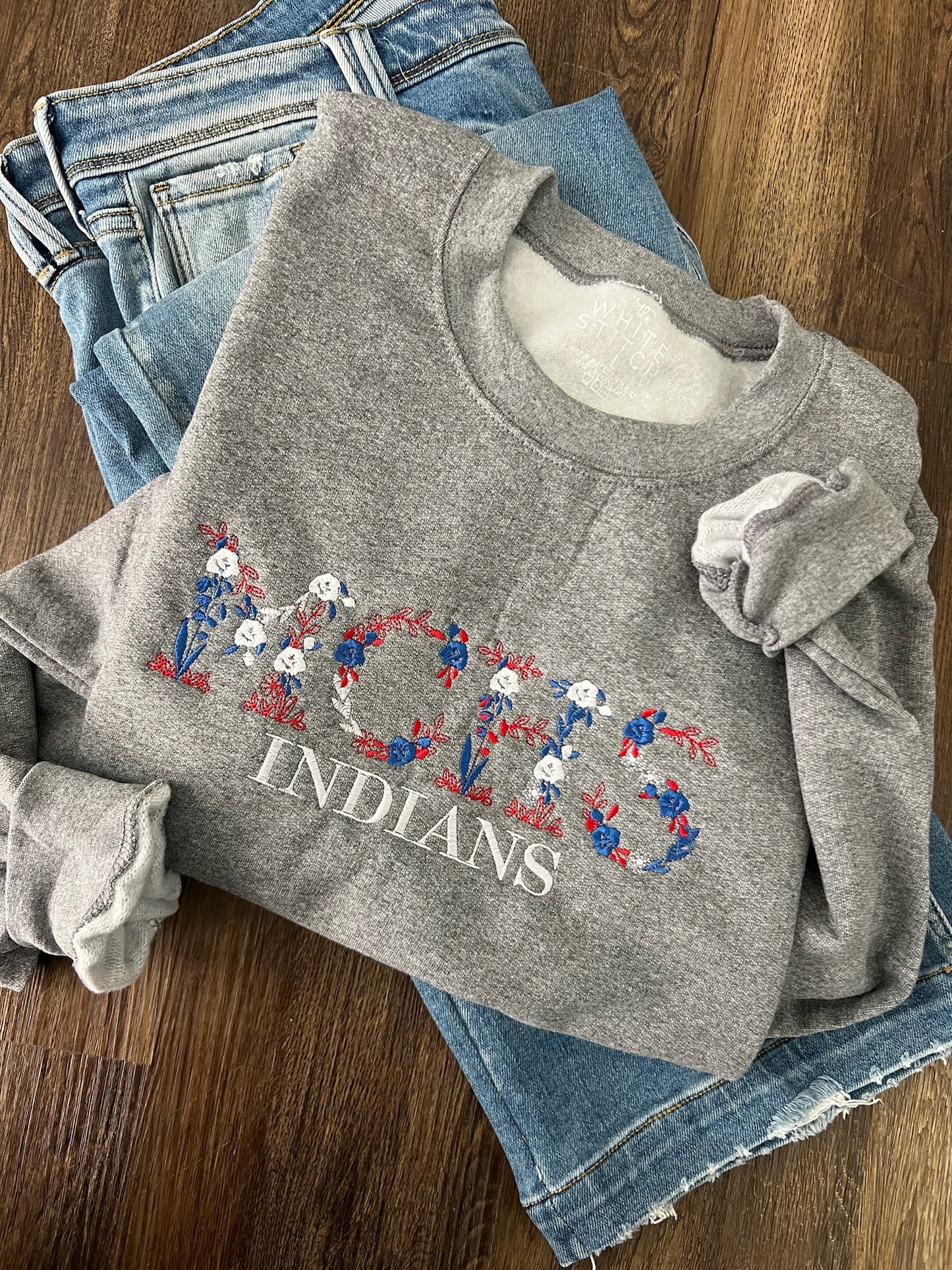 Floral Embroidered School Spirit Handmade Tee | Customizable