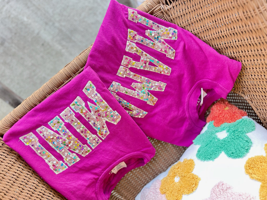 MAMA and MINI Statement Sequin | Handmade Tee | Berry