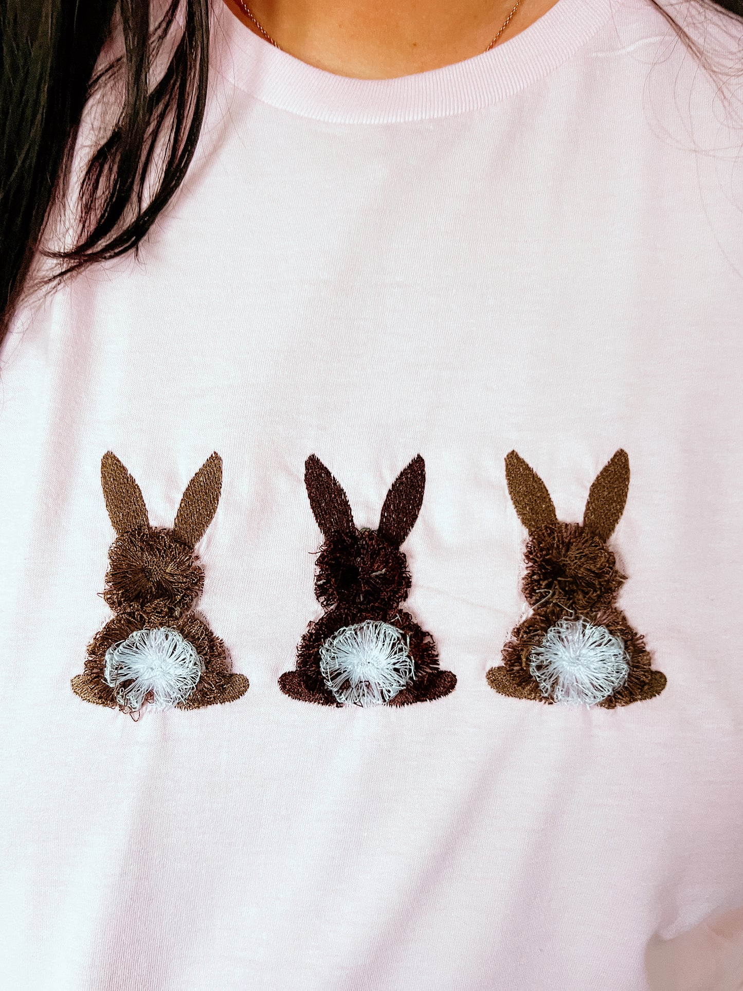 Three Fuzzy Brown Bunnies | Handmade | Pink