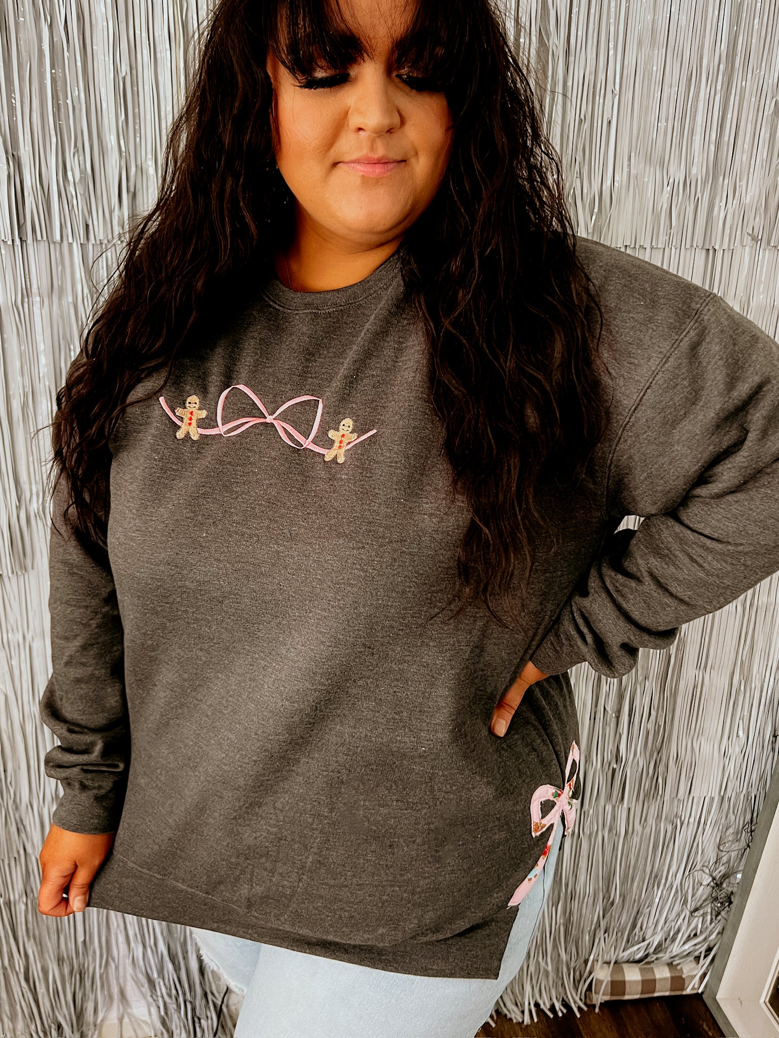 Gingerbread Bow Sweatshirt | Handmade