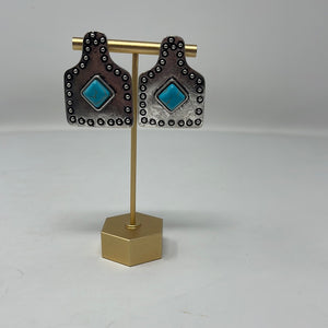 Turquoise Cow Tag Earrings