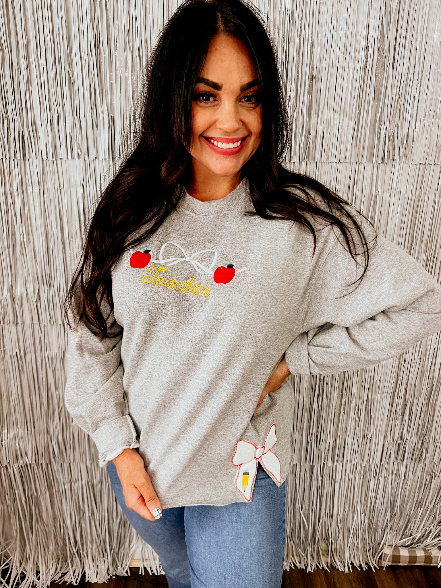 Teacher Bow Sweatshirt | Handmade