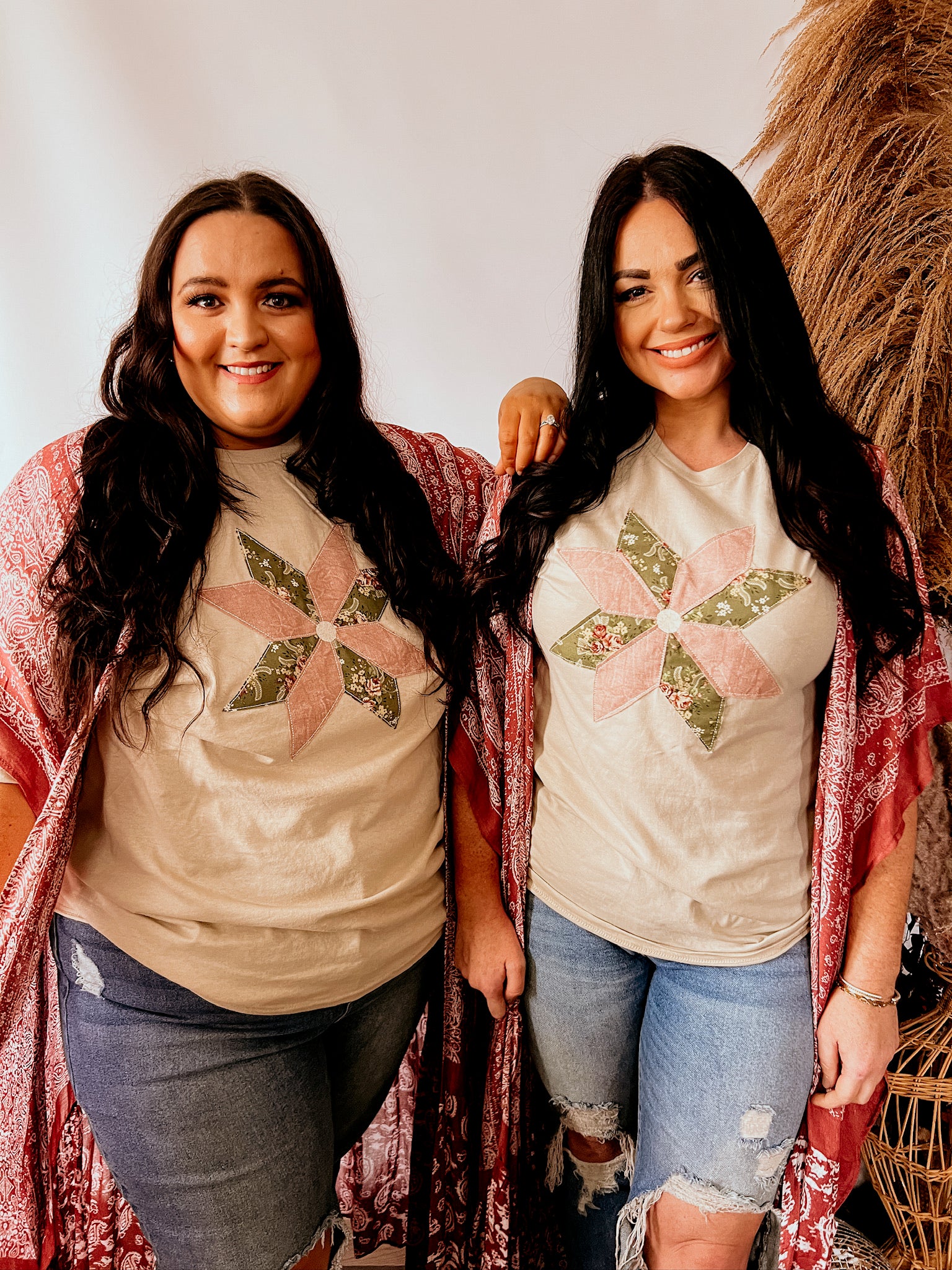 Quilt Pattern Handmade Tee | Cottage Pink and Green