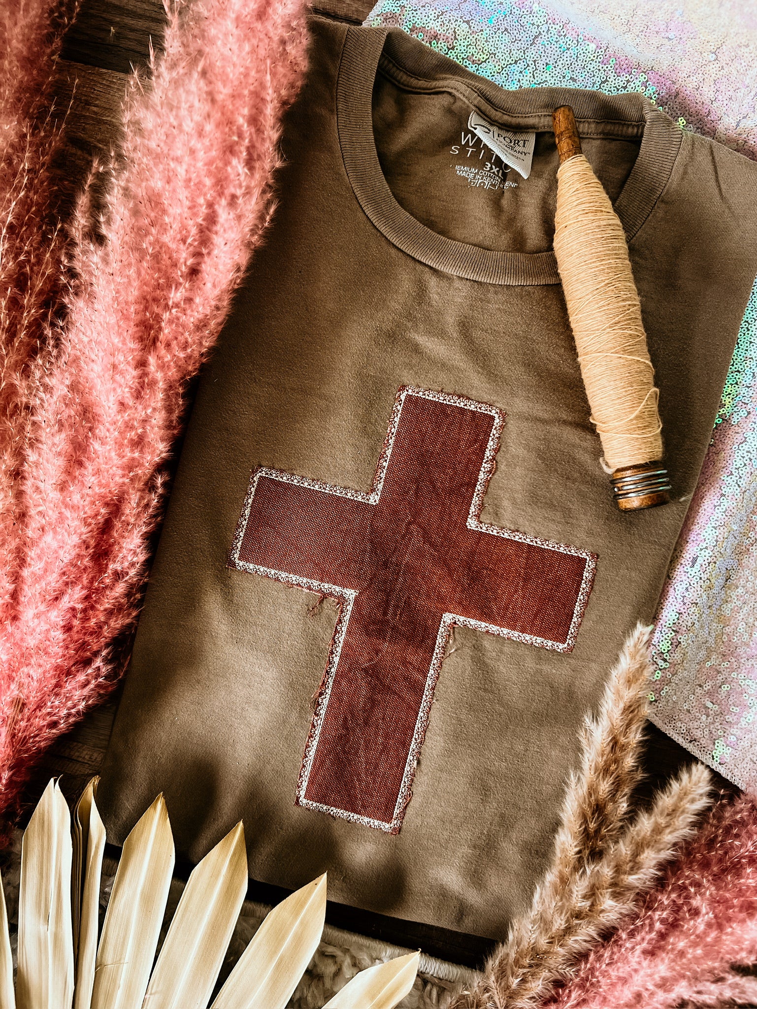 Distressed Cross Handmade Tee | Slate Brown