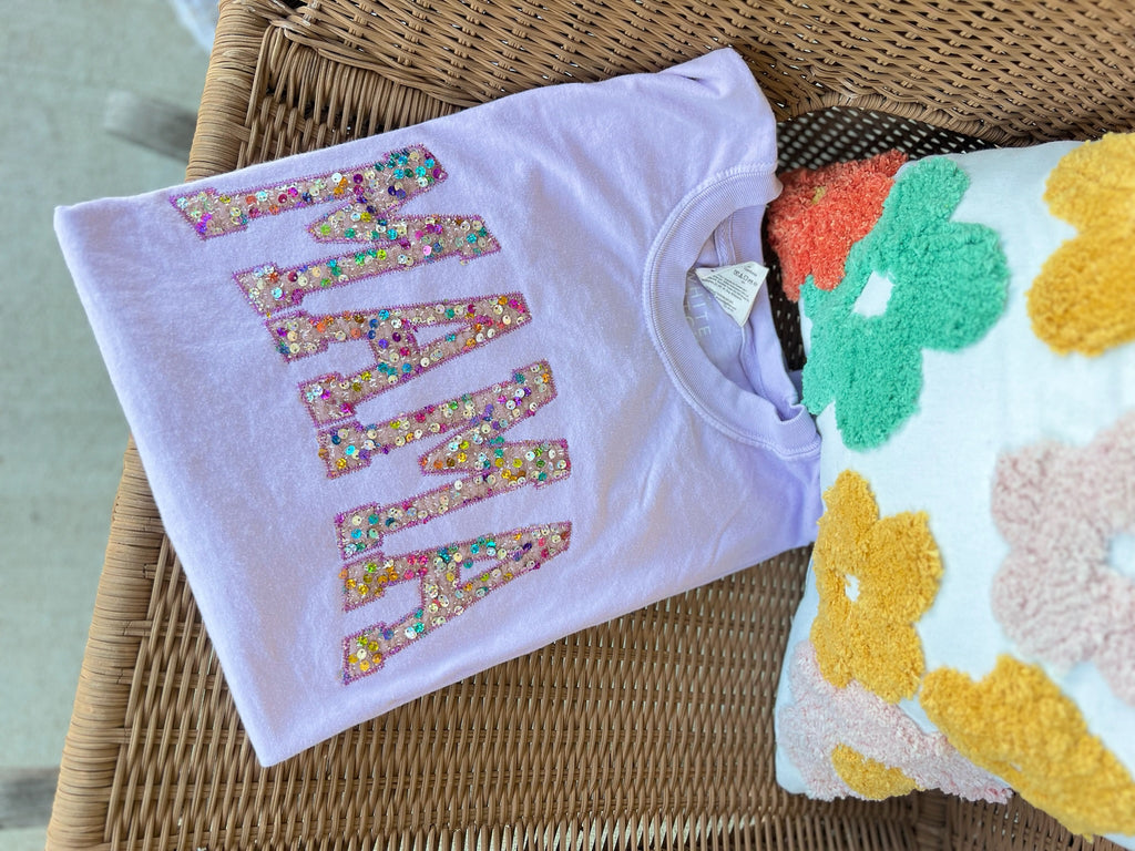 MAMA and MINI Statement Sequin | Handmade Tee | Lilac