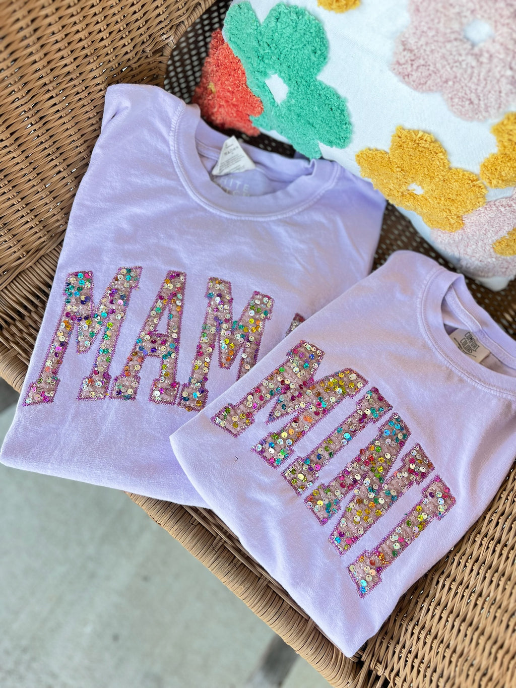 MAMA and MINI Statement Sequin | Handmade Tee | Lilac