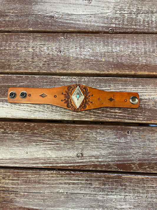 Handcrafted Diamond Piece Leather Cuff Bracelet