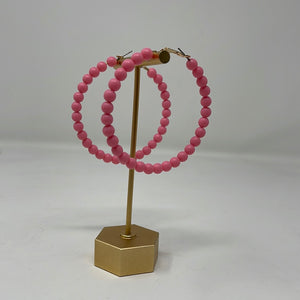 Beaded Pink Hoop Earrings