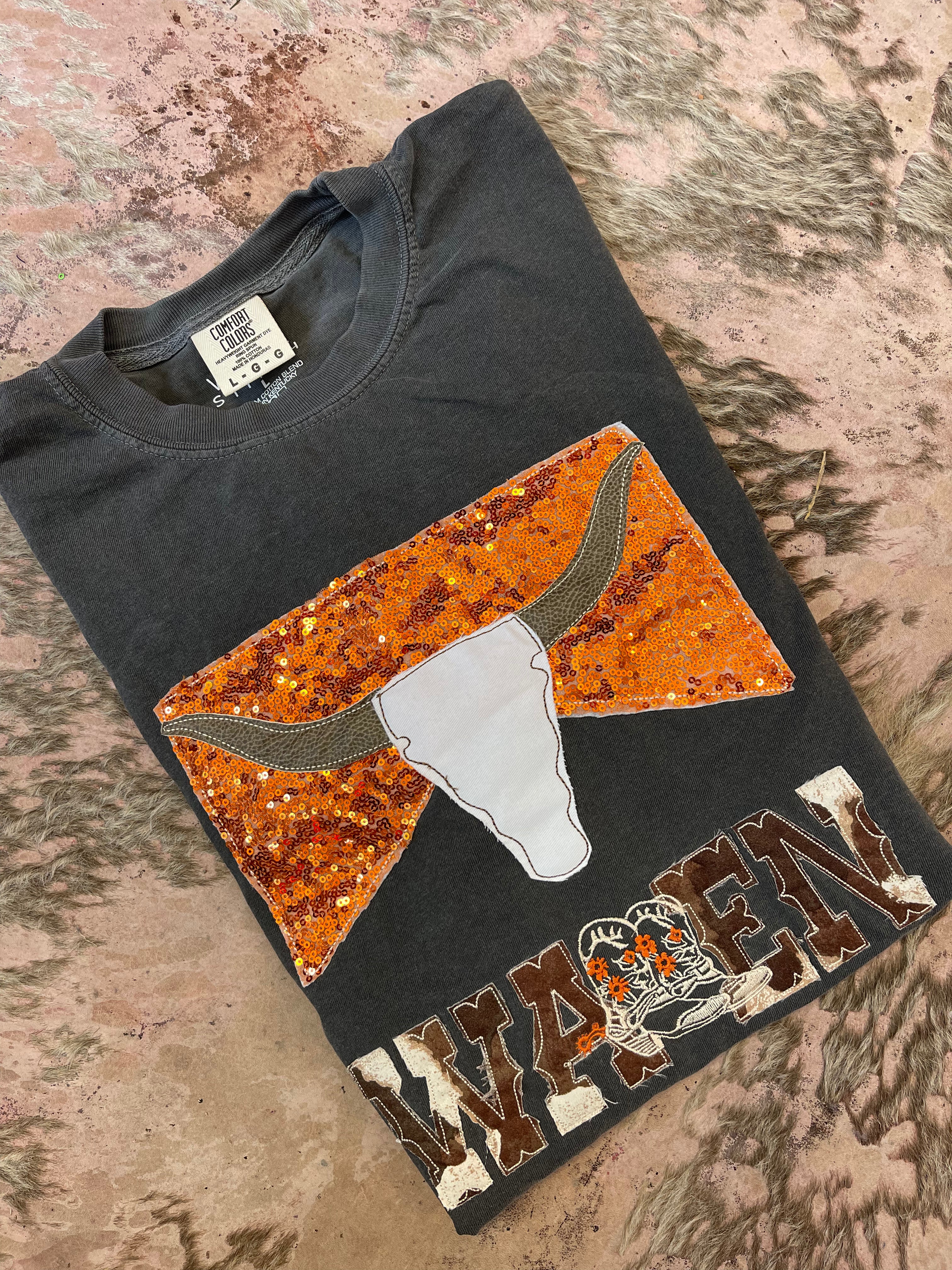 Skull Country Music Handmade Tee | Orange