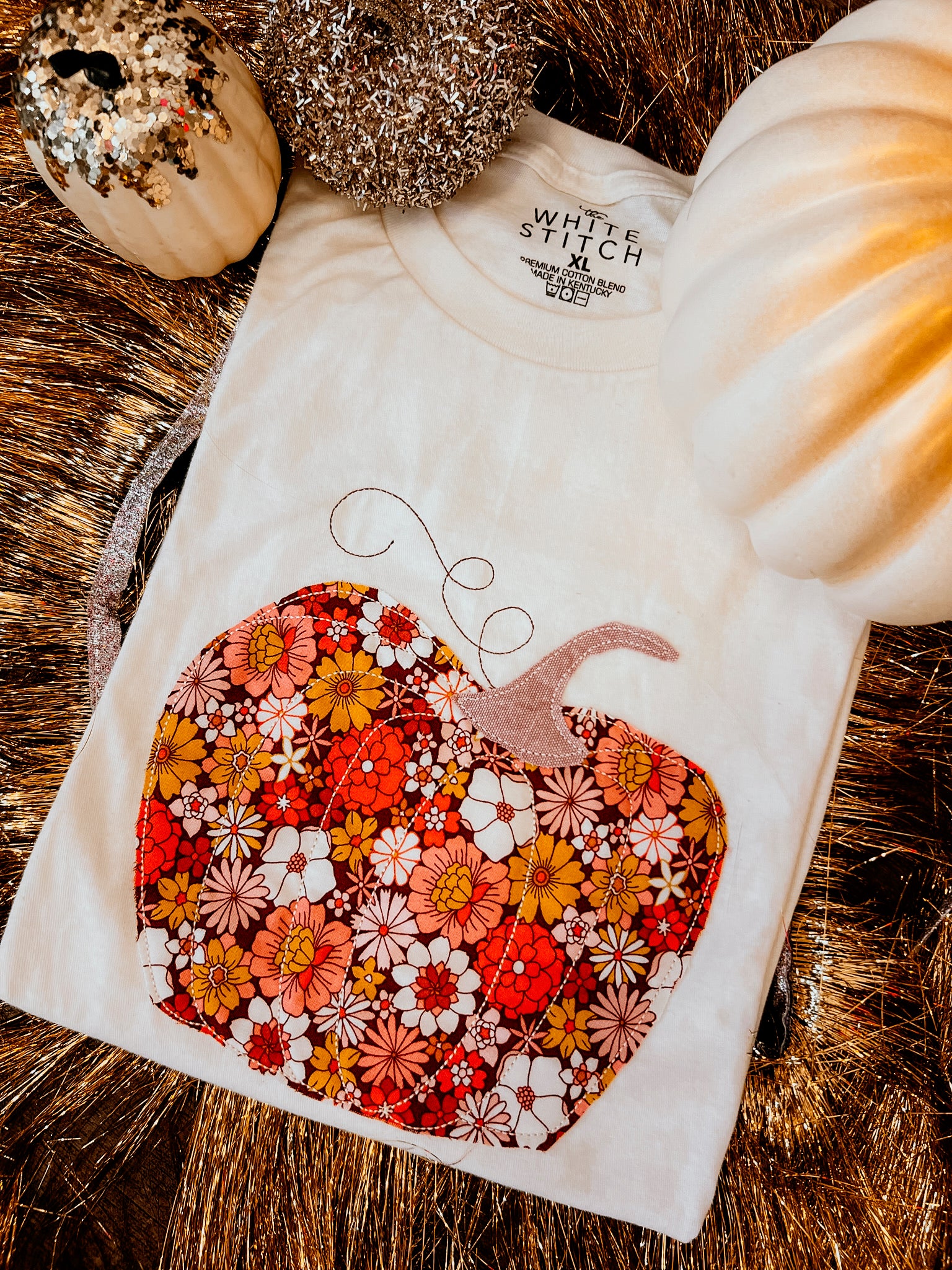 Retro Floral Pumpkin | Handmade | Cream