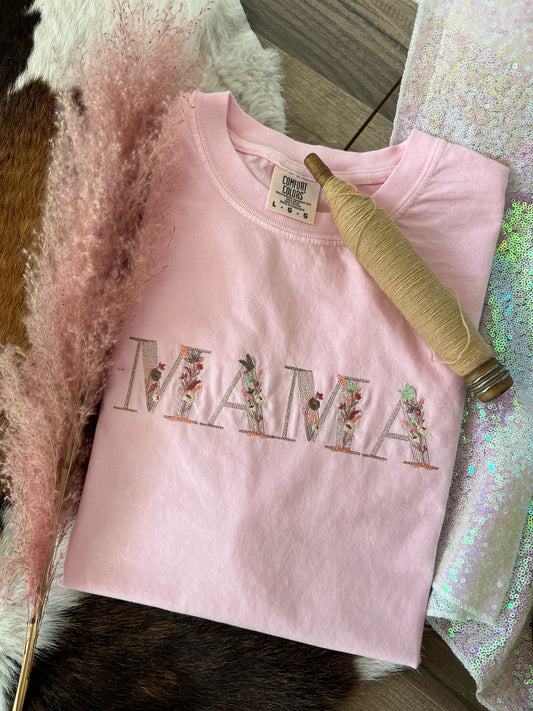 Mama Floral Embroidered Tee