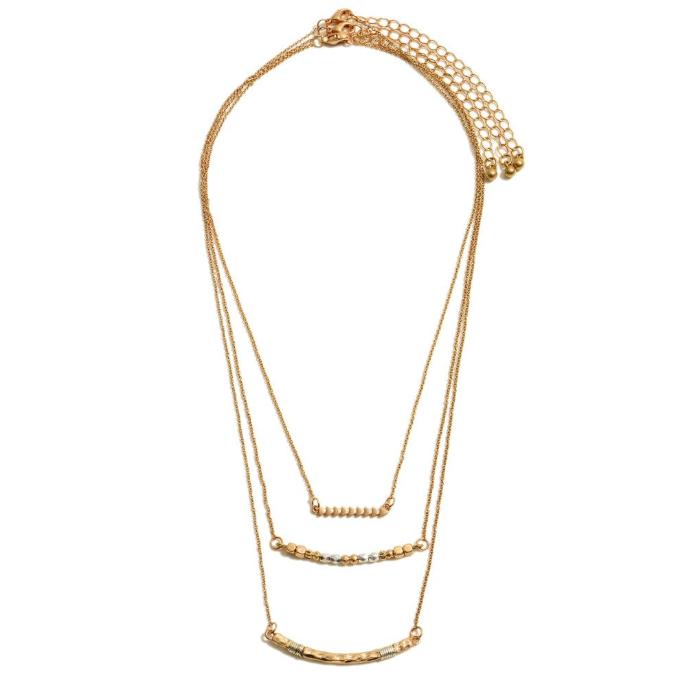 Two Tone Beaded Arrow Bar Necklace Set