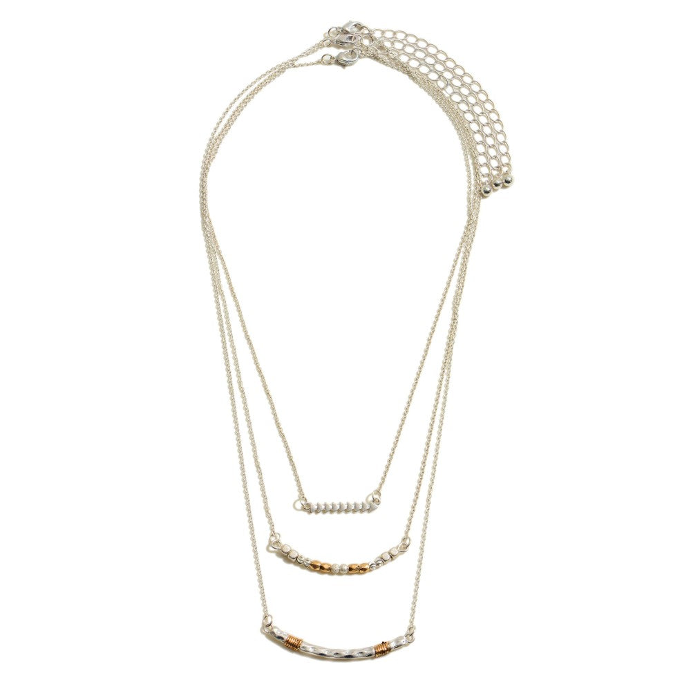 Two Tone Beaded Arrow Bar Necklace Set