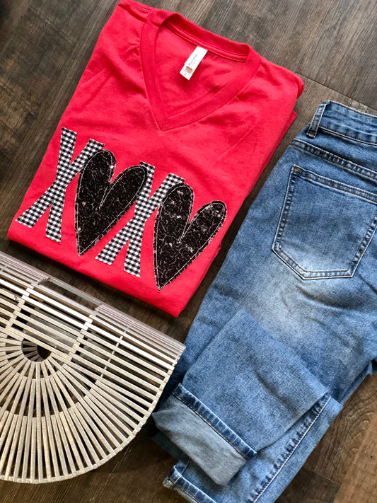 Hugs and Hearts | Gingham | Handmade Applique Tee