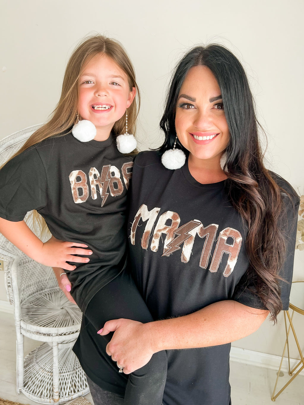Mama Babe Cow Print | Black Tee