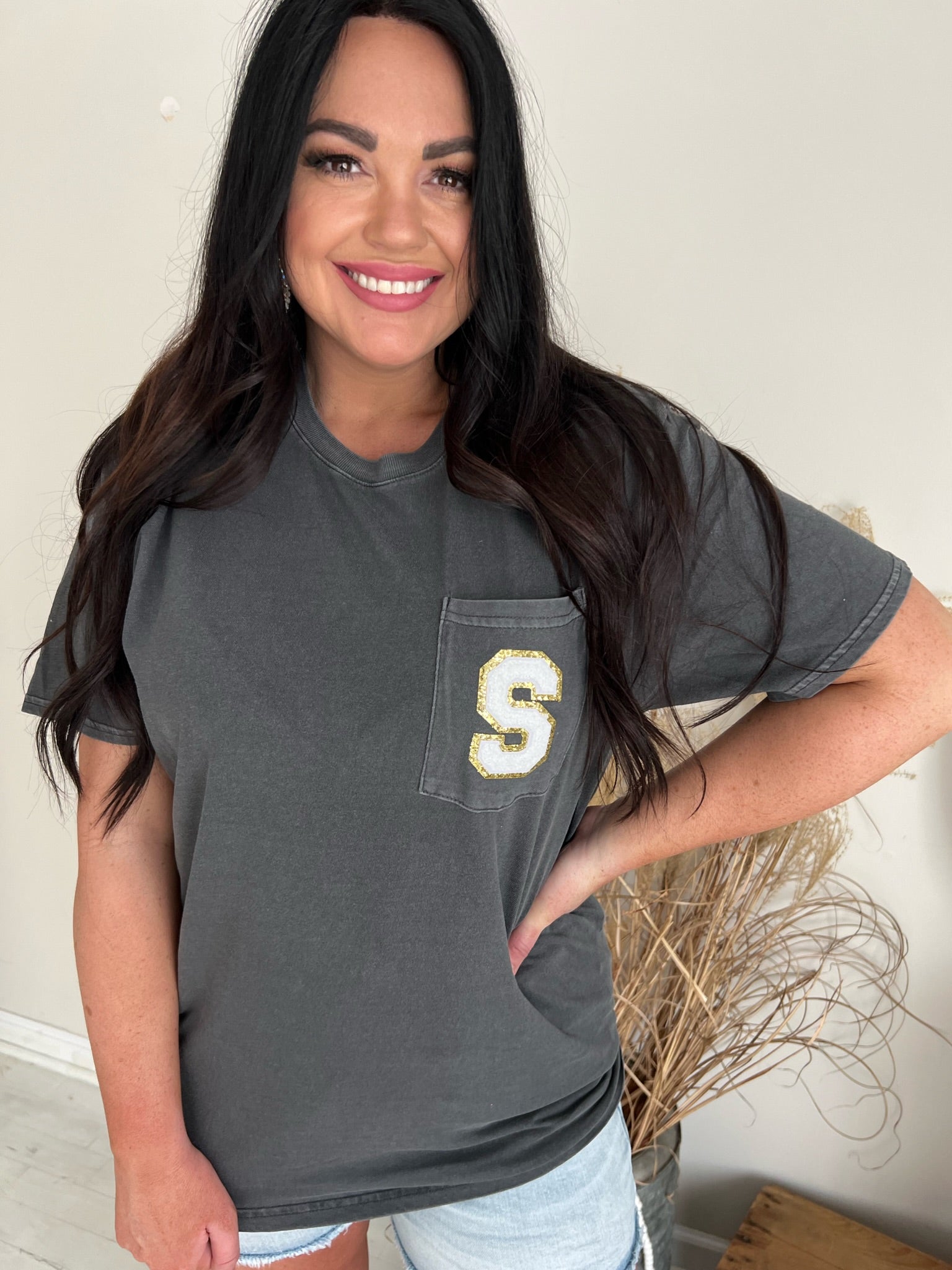 Customized Letter Pocket Tee | Chenille Patch