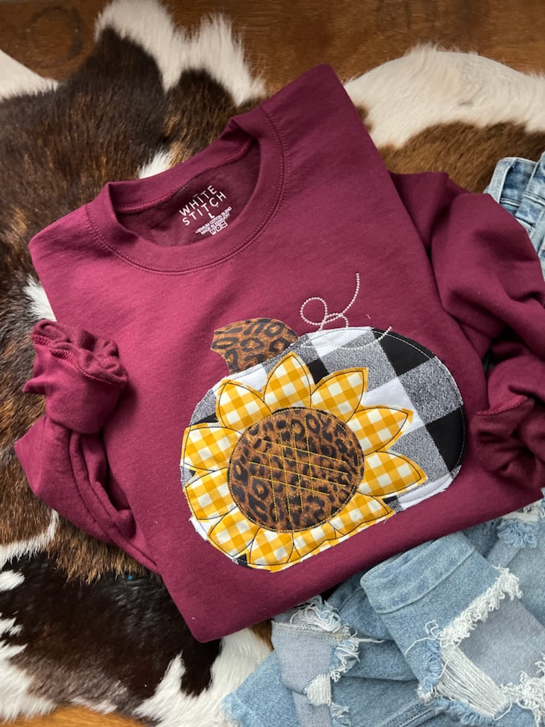 Sunflower Gingham Pumpkin | Handmade Sweatshirt